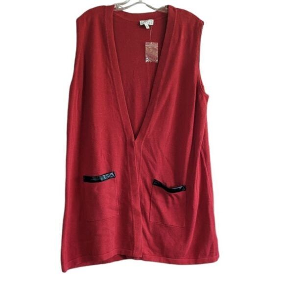 Joan Rivers‎ Vestst women's XL cotton blend red pockets new - Picture 1 of 9
